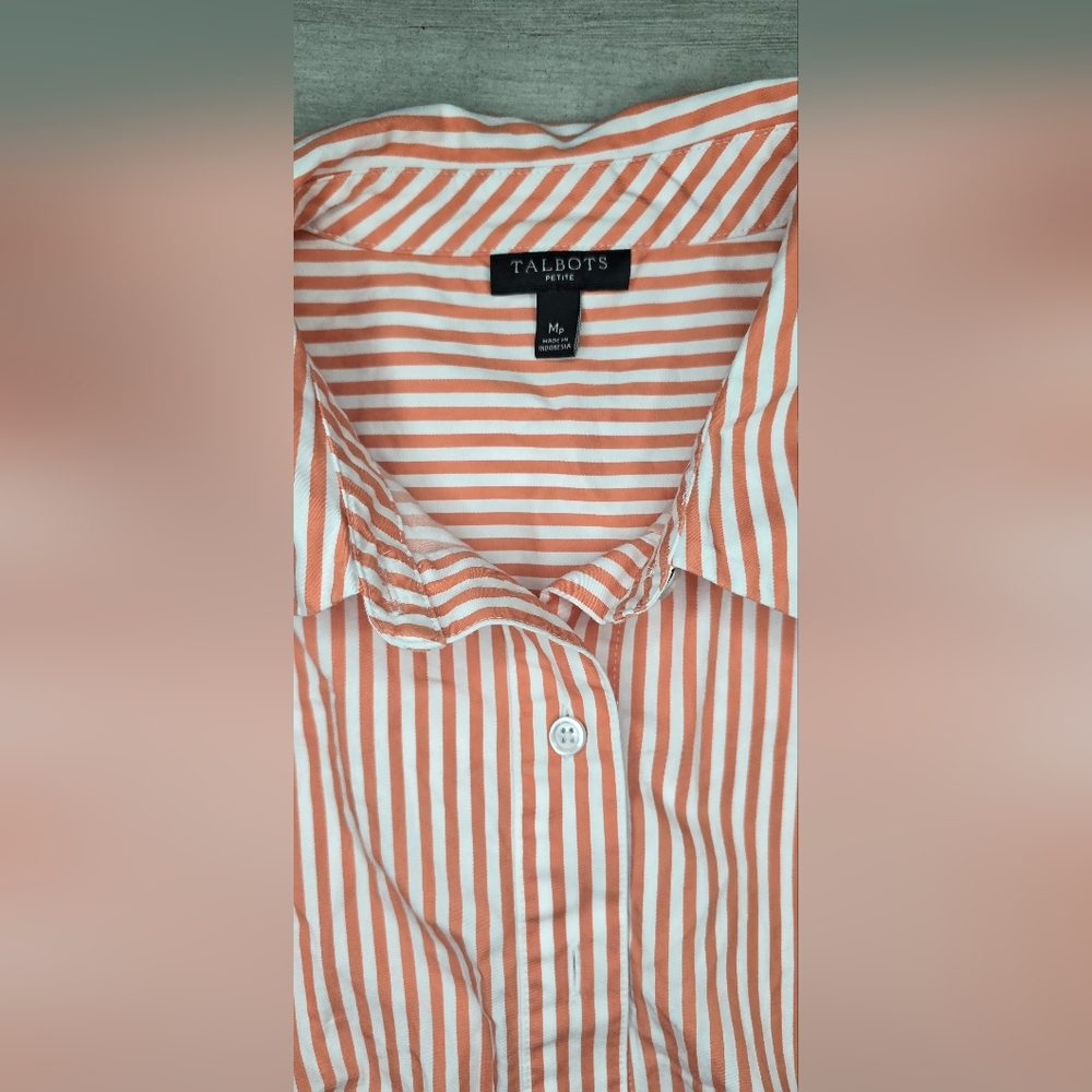 Talbots Medium Button Down Short Sleeve Orange An… - image 2